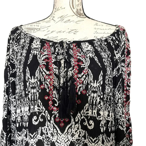 Soft Surroundings Ikat Gauze Bell Sleeve Tunic Top Size Large Boho Sequin - Picture 3 of 6